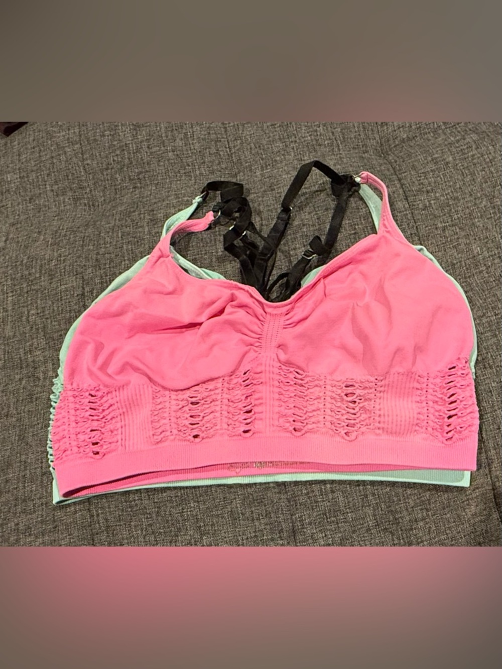Pink (L) & Teal (XL) Seamless Crochet Sports Bras